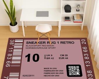 Sneakerhead Rug: Retro Sneaker Box Design, Sport Room Decor, Shoe Label Carpet, Hypebeast Home Decor, Custom Shoe Tag Rug, Industrial Decor
