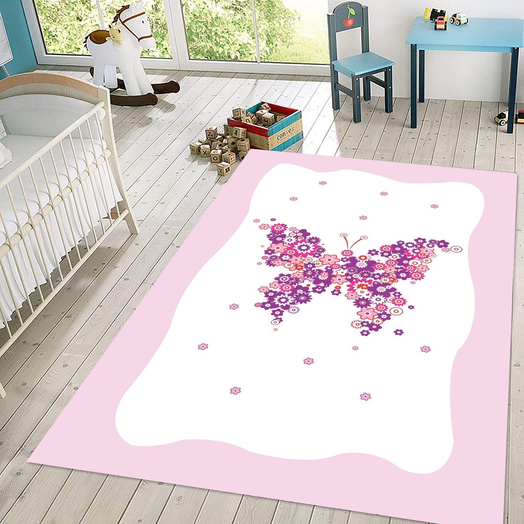 Pink Butterfly Rugs Butterfly Rug, Pink Rug, Aesthetic Kid Rug, Kids Rug, Kids Rug for ...