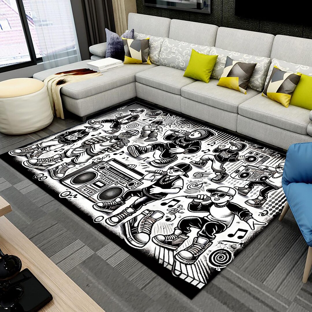 Hiphop Music Rug: Black & White Rappers Design - Etsy