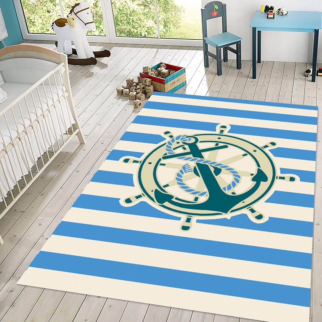 Sea Anchor Rug, Sailor Rug, Blue Rug, Kids Rug, Kids Rug for Playroom ...