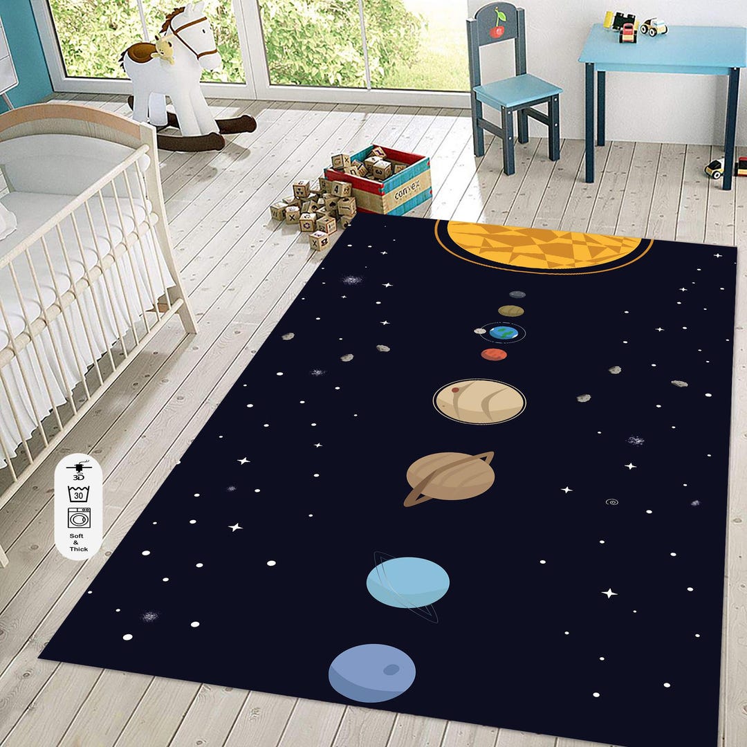 Galaxy Area Rug Dark Blue Starry Sky Carpets For Kids Bedroom Living Room Glitter