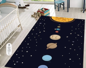 Planets Rug: Galaxy Space Carpet for Kids Playroom, Area Rug, Living Room Carpet, Home Decor Gift, Boho Style Rug, Modern Floor Mat,Soft Rug