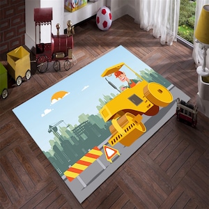 Construction Vehicle Rug, Rugs For Kids Room, Gift for Him, Home Decor, Colorful Rug, Carpet, Rug Runner, Rugarts, Rugs for bedroom