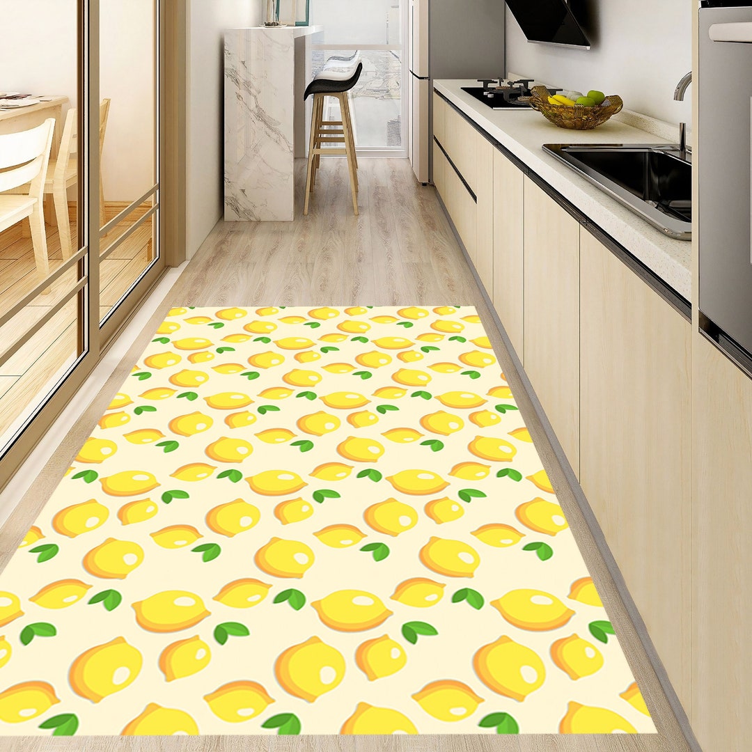 Simple Lemon Rug Lemon Kitchen Rug: Yellow Colorful Home Decor Carpet, Lemon Rug, Lemon ...