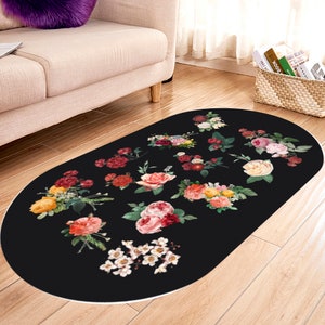 Floral Oval Rug: Modern Colorful Flowers, Custom Area Rug