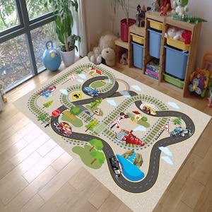 Car and Railway Play Rug, Kids Room Decor