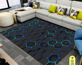 Illustration Rug: Modern Hexagon Carpet, Colorful Home Decor, Area Rug,Living Room Carpet, Home Decor Gift,Boho Style Rug,Floor Mat,Washable