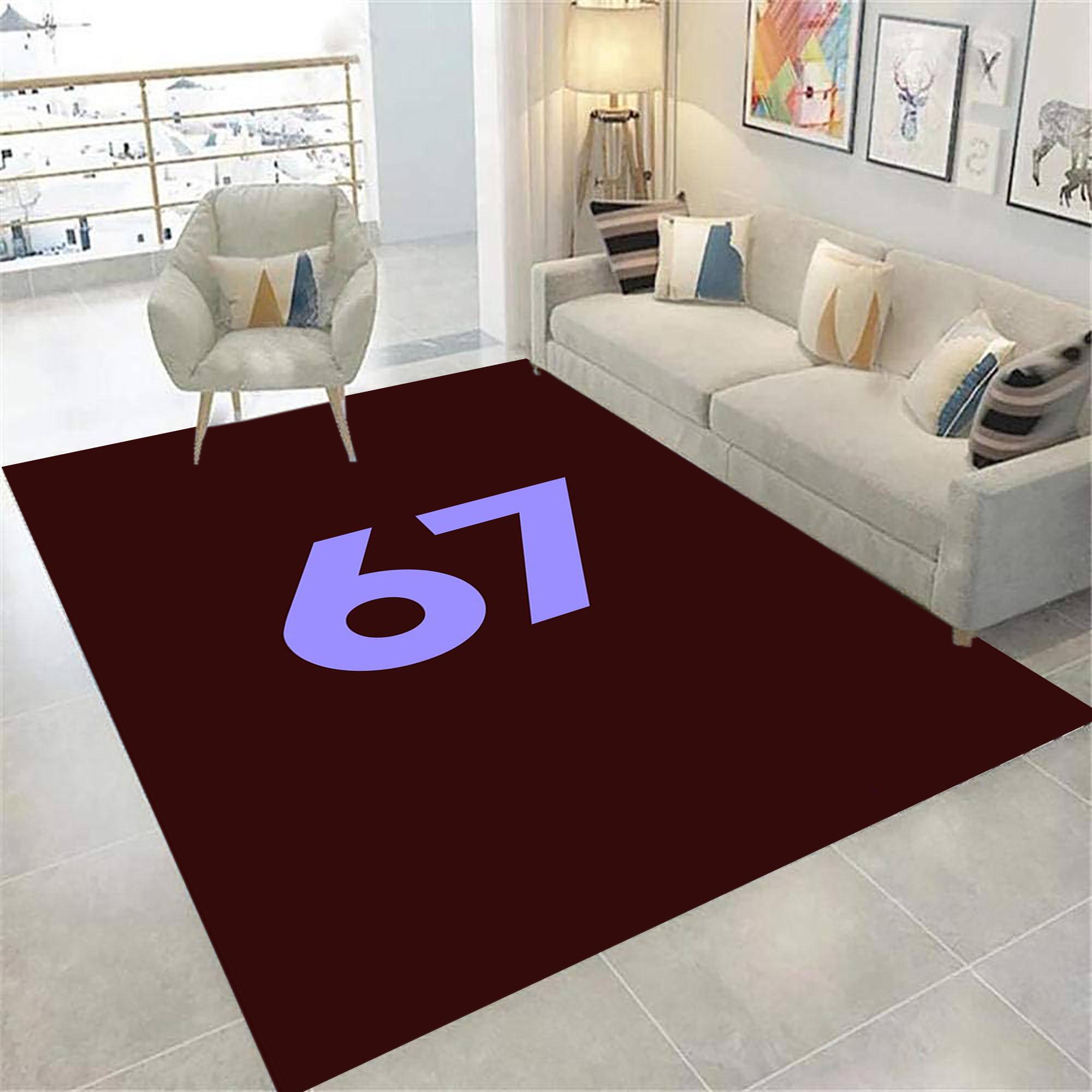 Trendy Number 67 Area Rug: Easy Clean Living Room Decor, Modern