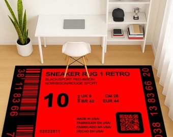 Sneaker Rug: Red & Black Streetwear Style - Sneakerhead Gift, Area Rug,Living Room Carpet,Home Decor Gift,Special Style Rug,Modern Floor Mat