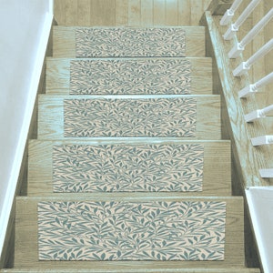 Leaf Pattern Stair Tread Rug: Non-Slip Carpet Stair Mat, Modern Non-Slip Stair Carpet, Custom Size Stair Runner, Home Decor, Washable Rug