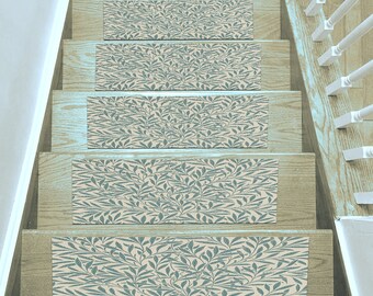 Leaf Pattern Stair Tread Rug: Non-Slip Carpet Stair Mat, Modern Non-Slip Stair Carpet, Custom Size Stair Runner, Home Decor, Washable Rug