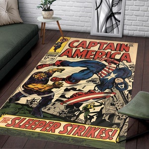 Captain America, copertina di rivista fumetto, tappeto copertina cartone animato, tappeto Avengers, tappeto bambino, tappeto film, decorazione d'interni, facile da pulire,