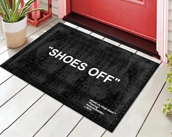 Shoes Off Doormat: Black & White Funny Welcome Mat, Non-Slip