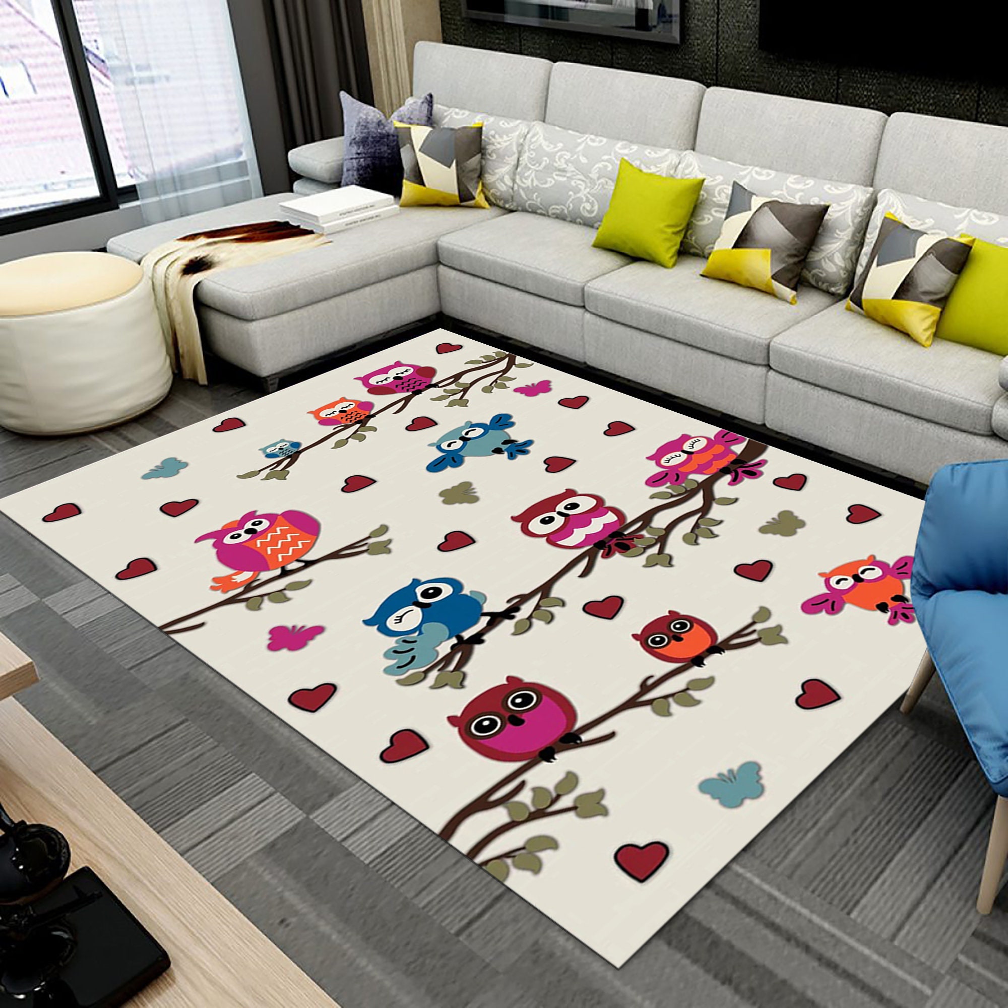 Cute Owls Rug, Animal Rug, Wild Animal Rug, Colorful Rug, Home Decor ...