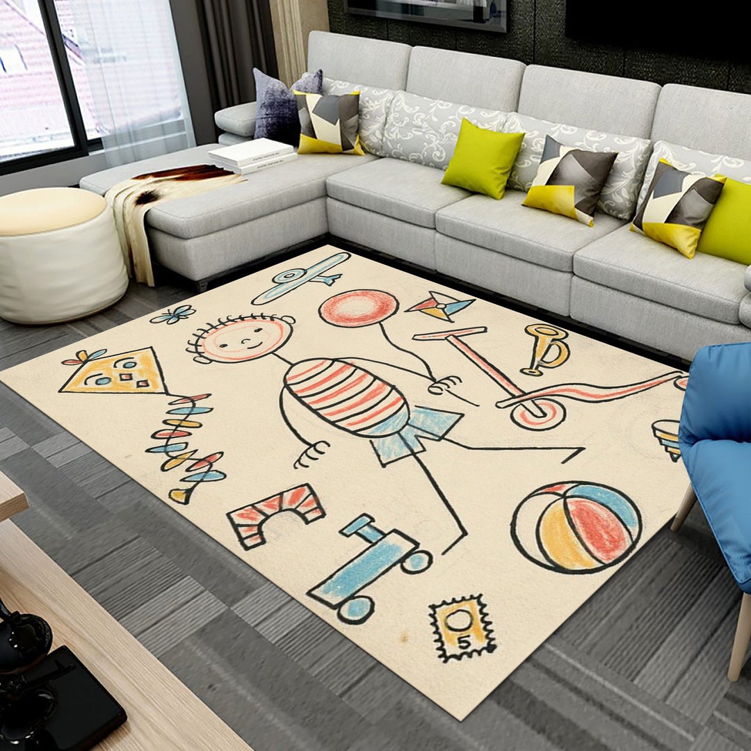 Cartoon Boy Kids Rug: Colorful Playroom Carpet - Etsy