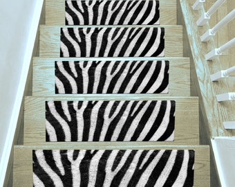 Zebra-Dekor-Matte, Treppen-Teppich, Treppenstufen-Teppich, Stufenmatte, Benutzerdefinierte Treppenteppiche, Treppen-Dekor, Grundlegende Teppich-Treppenstufe, Designer-Treppenstufe, haustierfreundlich