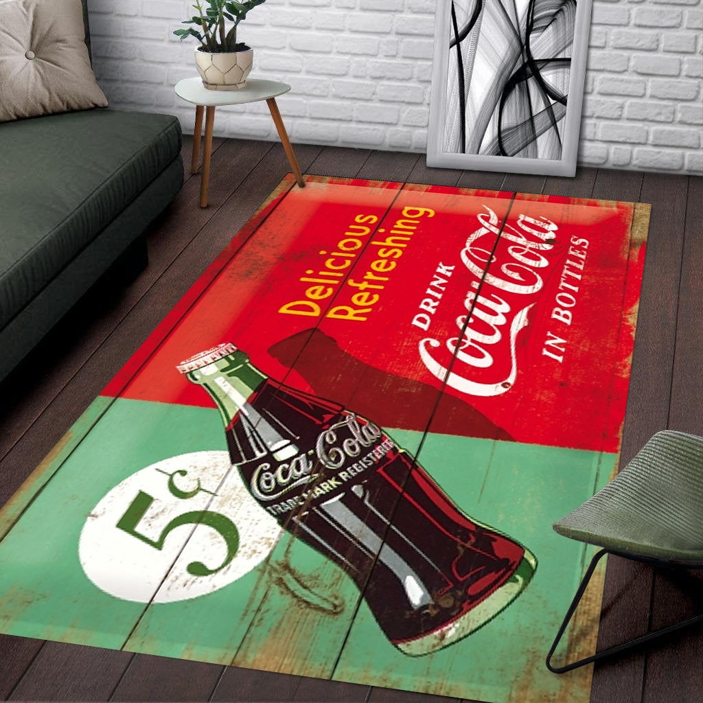 Coca Cola Themed Washable Rug: Retro Kitchen & Living Room Decor