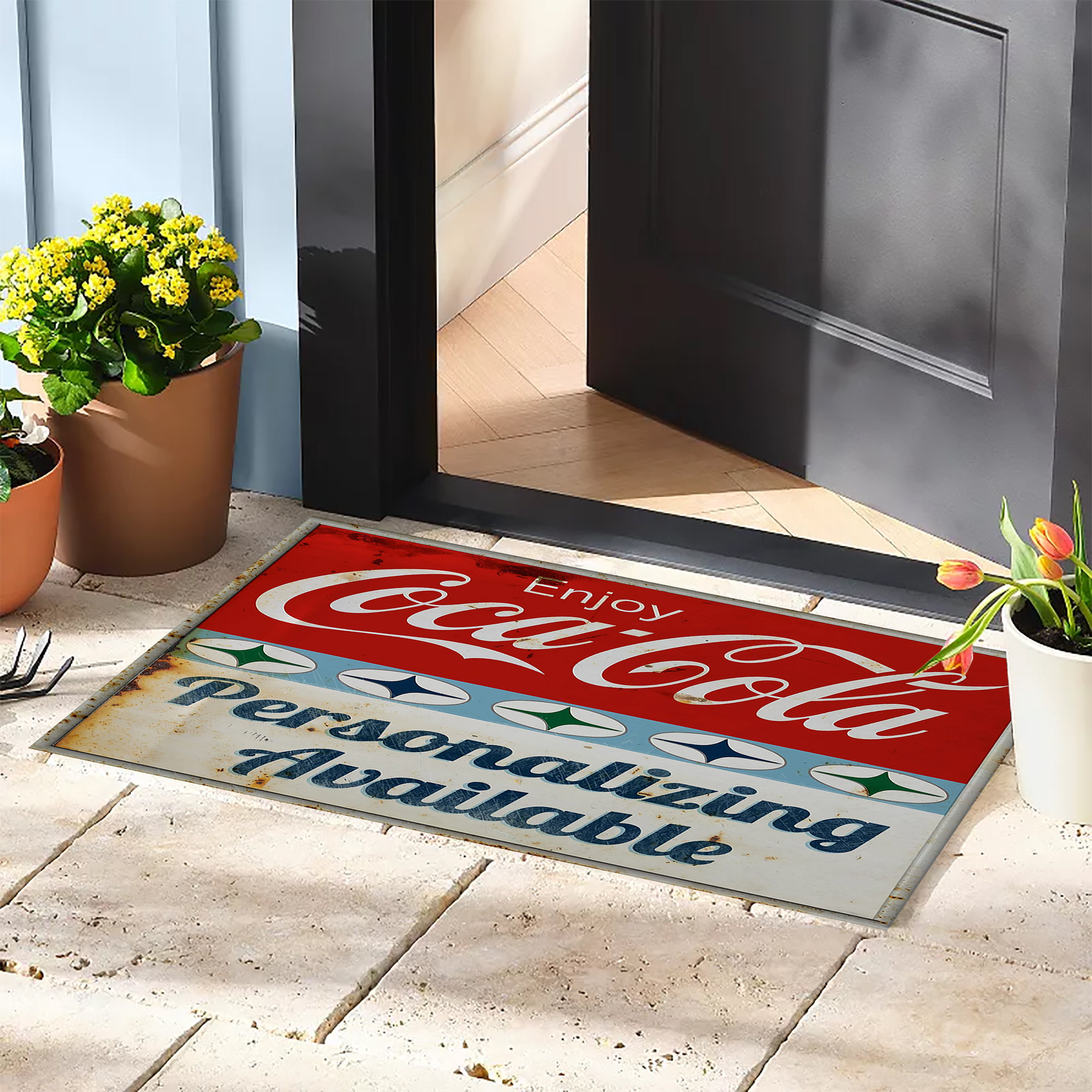 コカ・コーラのパーソナライズされた玄関マット、コーララグ、面白い