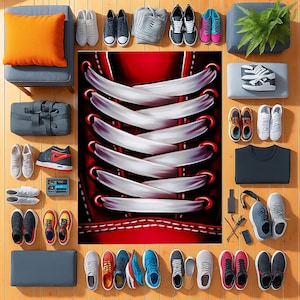Red Sneakers Rug, Sport Rug, Shoe Rug, Hypebeast Rug,Décoration d&#39;intérieur,Living Room Rug,Office Rug,Entry Rug,Easy To Clean,Non-Slip Rug
