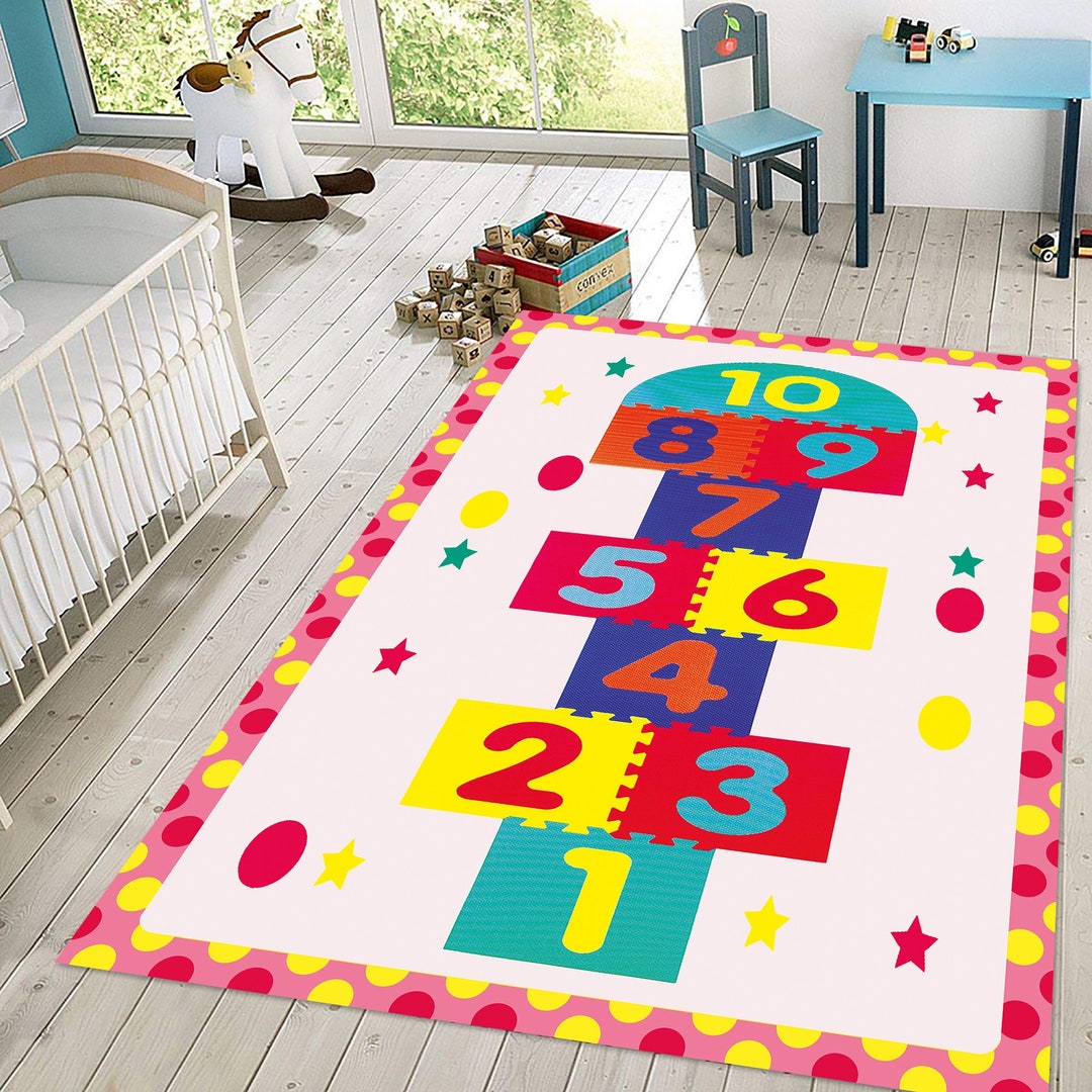 Fun Square Kids Rug Rainbow Rug, Kid Game Rug, Kids Rug, Kids Rug for Playroom, Kids Rug ...