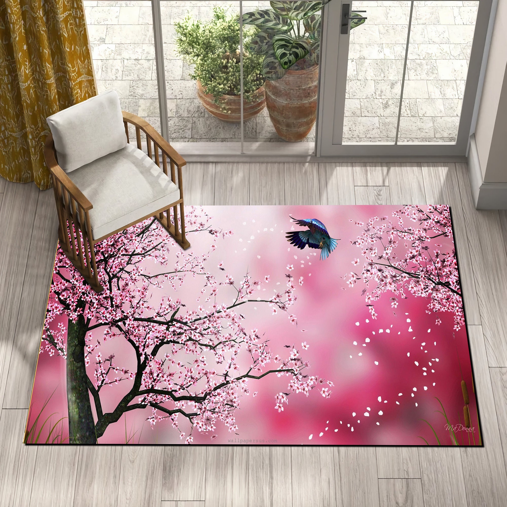 Japanese Cherry Tree Rug Cherry Blossom Rug Colorful Rug Etsy