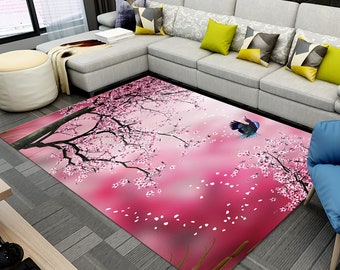 Cherry Blossom Rug: Japanese Tree Art, Colorful Home Decor, Area Rug, Living Room Carpet, Home Decor Gift, Boho Style Rug, Modern Floor Mat