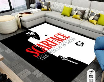 Tony Montana Scarface Rug: Non-Slip Living Room Decor, Movie Rug,GIFT, Area Rug,Living Room Carpet, Home Decor Gift,Boho Style Rug,Floor Mat