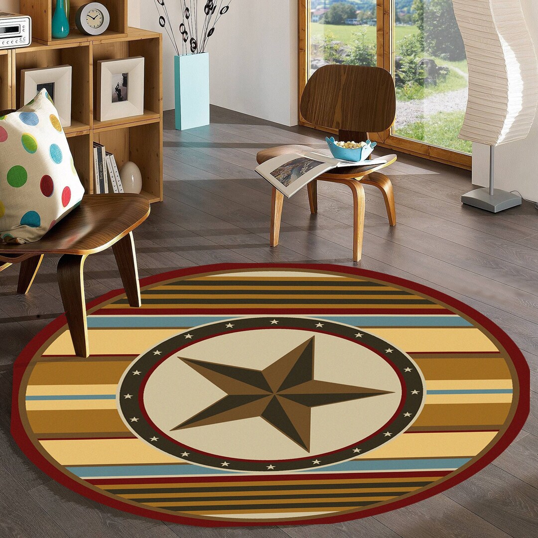 Western Star Round Rug,rustic Counntry Style Carpet,cowboy Home Decor ...