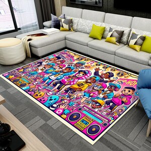 Hiphop Cartoon Rug: Music Room Decor, Man Cave Rug