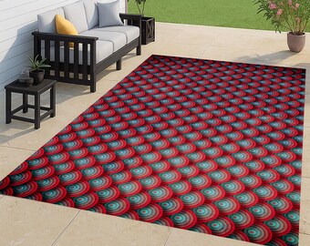 Geometrischer Outdoor-Teppich, Abstrakter Gartendekor, Bereichsteppich, Wohnzimmerteppich, Wohnkultur Geschenk, Spezieller Stil Teppich, Moderne Bodenmatte, Waschbarer Teppich