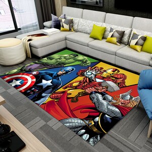 Spiderman-Hulk-Captain America-Thor Decor, tappeto per la cameretta dei ragazzi, regalo per bambini, tappeto decorativo per la cameretta, accessori per la casa, facile da pulire, tappeto fantastico, tappeto per film