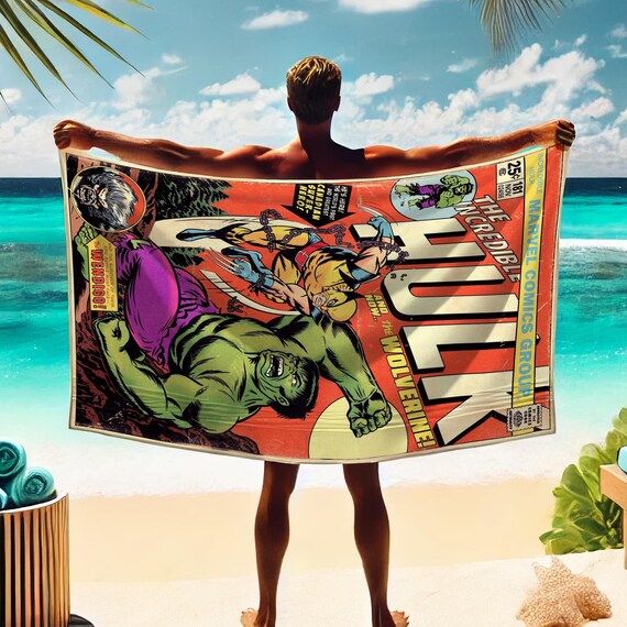 Hulk Comic Beach Towel Set: Custom Initial Name, Vacation Gift