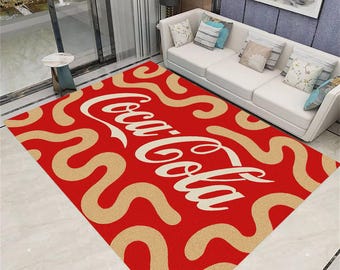 Coca Cola Rug: Retro Abstract Soft Area Rug, Area Rug, Living Room Carpet, Home Decor Gift, Special Style Rug, Modern Floor Mat,Washable Rug