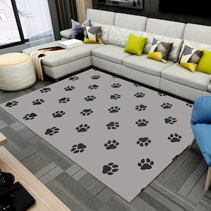 Paw Print Rug – Cute Pet Lover Carpet – Dog & Cat Footprint Floor Mat for Living Room, Entryway or Pet Corner –  Washable Non Slip Rug