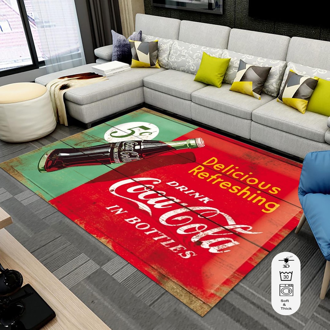 Coca Cola Themed Washable Rug: Retro Kitchen & Living Room Decor