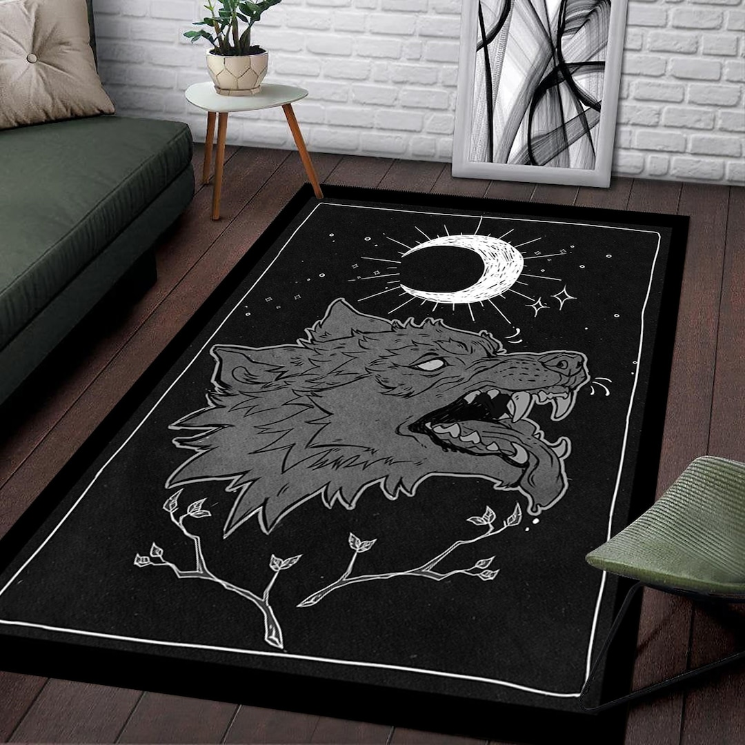 Wolf Rug, Dark Carpet, Moon Rug, Colorful Rug, Home Decor, Carpet, Rugs ...
