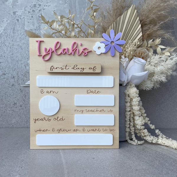 Personalised flower school milestone board | Back to school board | First day of school | Last day of school | Back to school photo prop