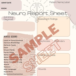 EDITABLE Neuro Report Sheet/nurse Brain Etsy