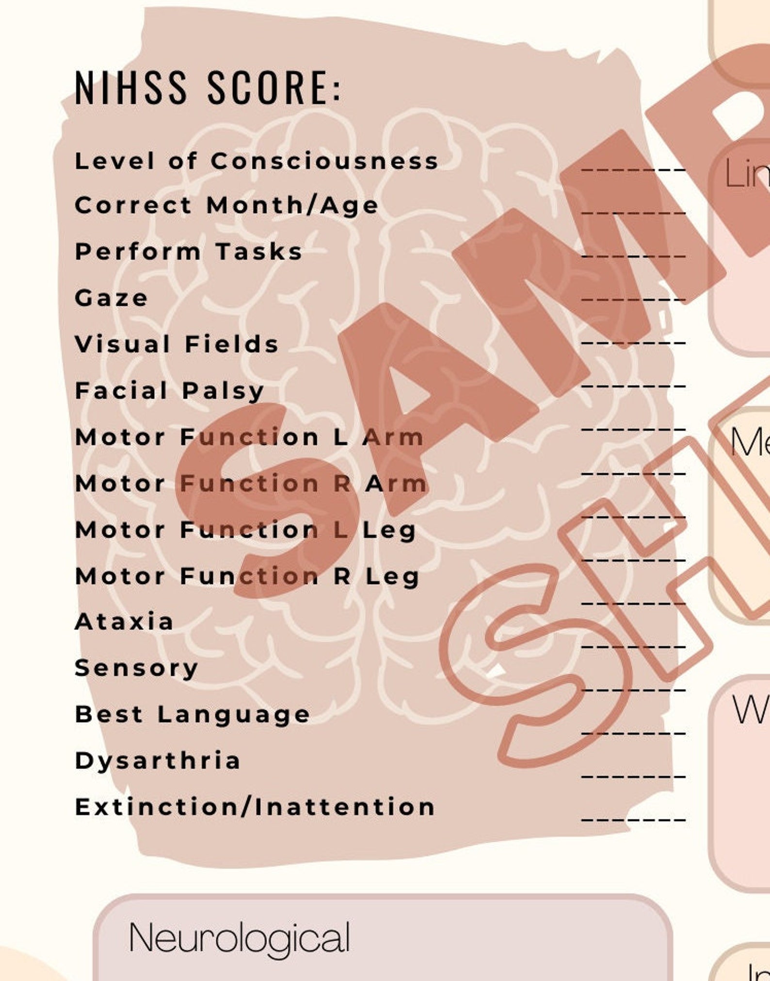 EDITABLE Neuro Report Sheet/nurse Brain - Etsy
