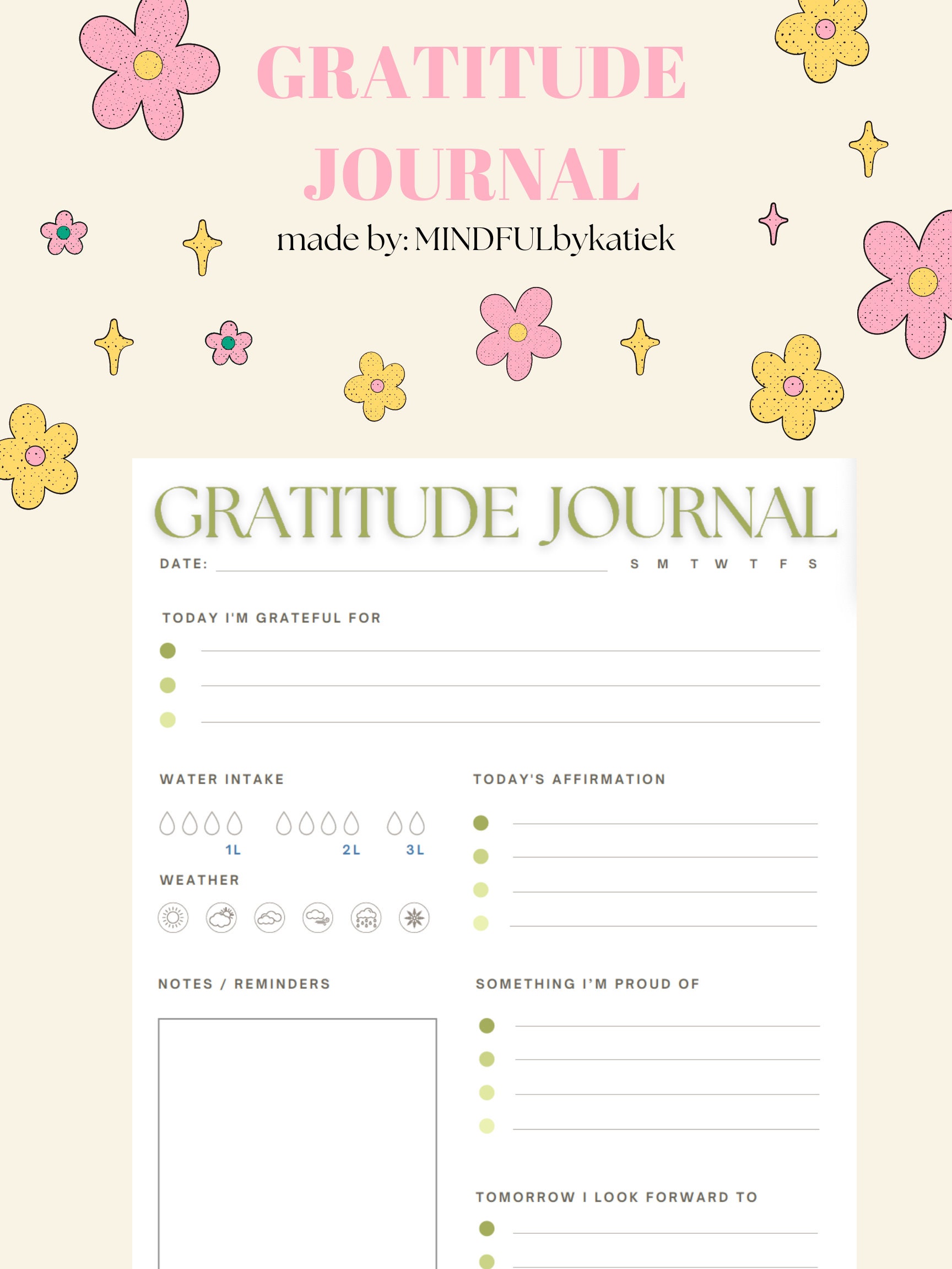 Daily Gratitude Journal PRINTABLE - Minimalist, Simple, Sage Green ...