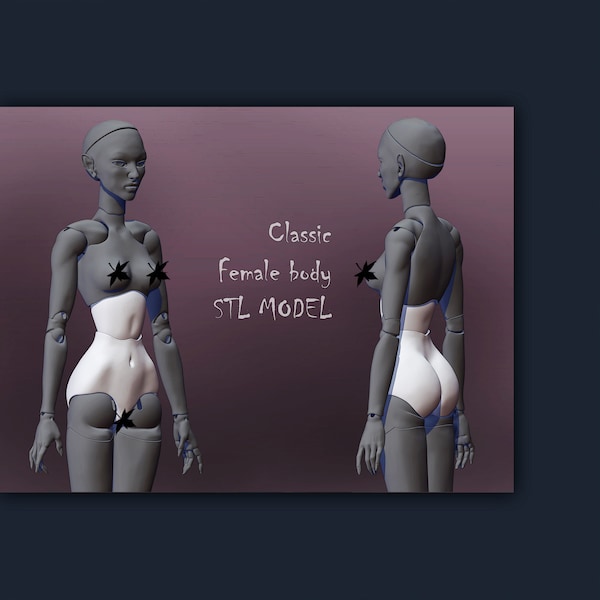 Muñeca de cuerpo femenino 3D STL, muñeca clásica BJD de cintura móvil para niña