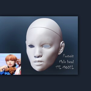 Asian Male Head — Realistic Modular BJD 3D Model for 32cm Dolls