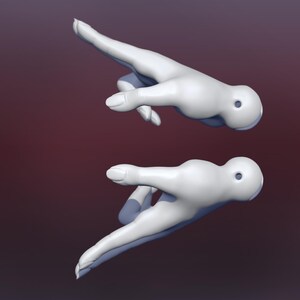 May include: Two white, 3D printed hands, one pointing forward and the other with the palm facing up, both with a small hole in the wrist.
