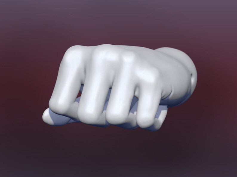 May include: A 3D-rendered, white fist clenched in a gesture of power or solidarity. The hand is smooth and stylized, with visible knuckles and a rounded wrist. The background is a gradient of dark red to black.