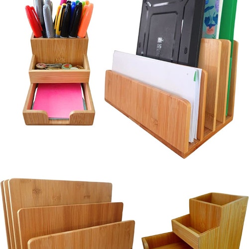 Bamboo Wood Desk Organizer With File Organizer for Office Etsy
