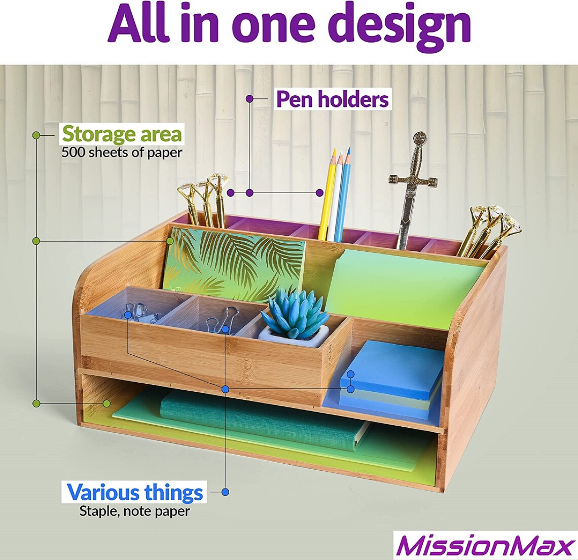 Bamboo Wood Desk Organizer With File for Office Supplies Etsy