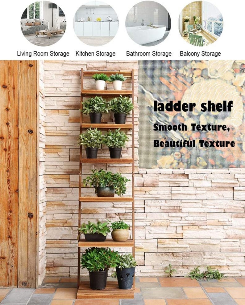 6tier Wooden Shelves Ladder Shelfplant Stand Storage Etsy