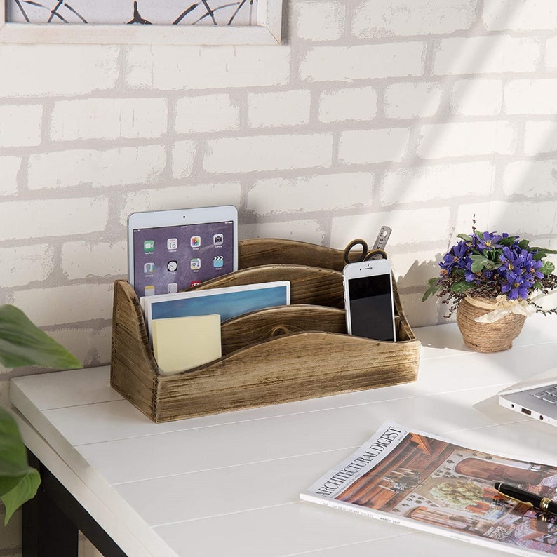 Wood Mail Sorter Desktop Mail Organizer Countertop Office Etsy