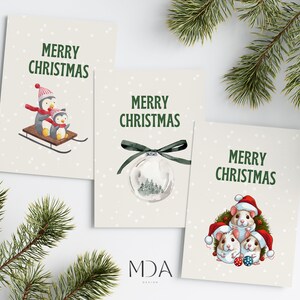 Pacchetto di 3 biglietti d'auguri di Natale, cartolina di buon Natale, stampabile, download istantaneo