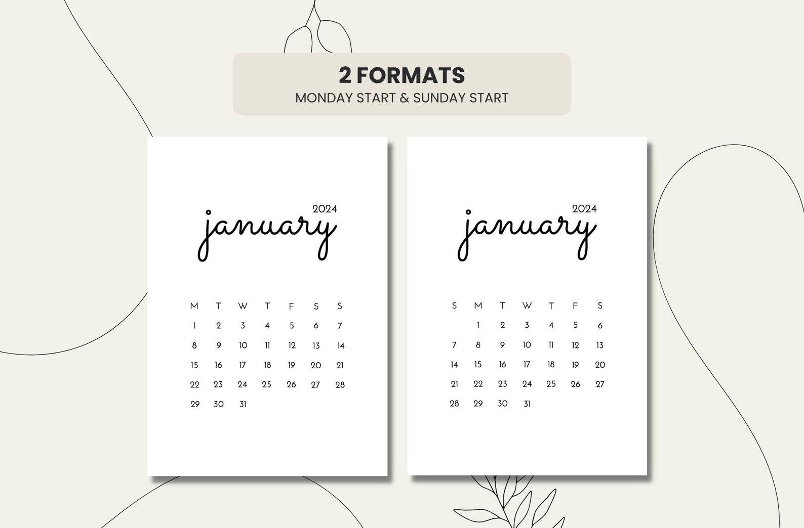 2024 Calendar Printable Mini Calendar 2024 Monthly Calendar 2024